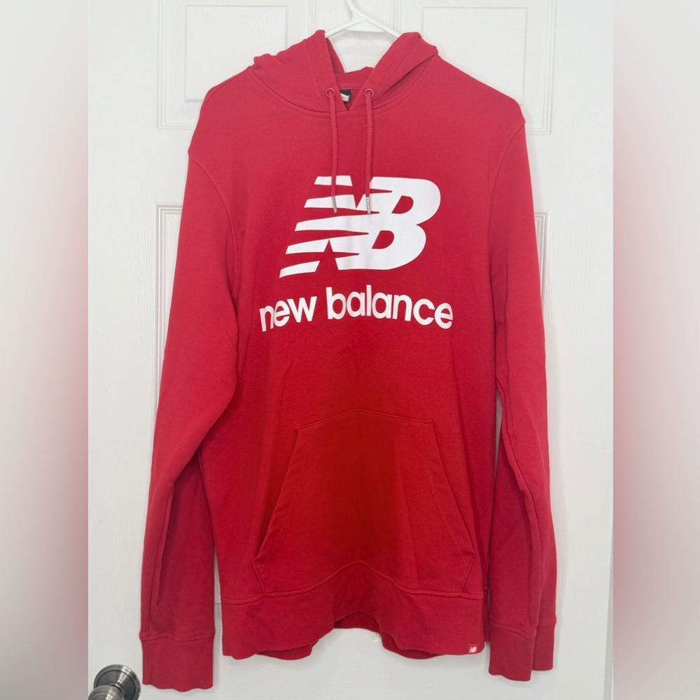 Size L New Balance Red Pullover Athletic Casual Hoodie Sweatshirt Men's